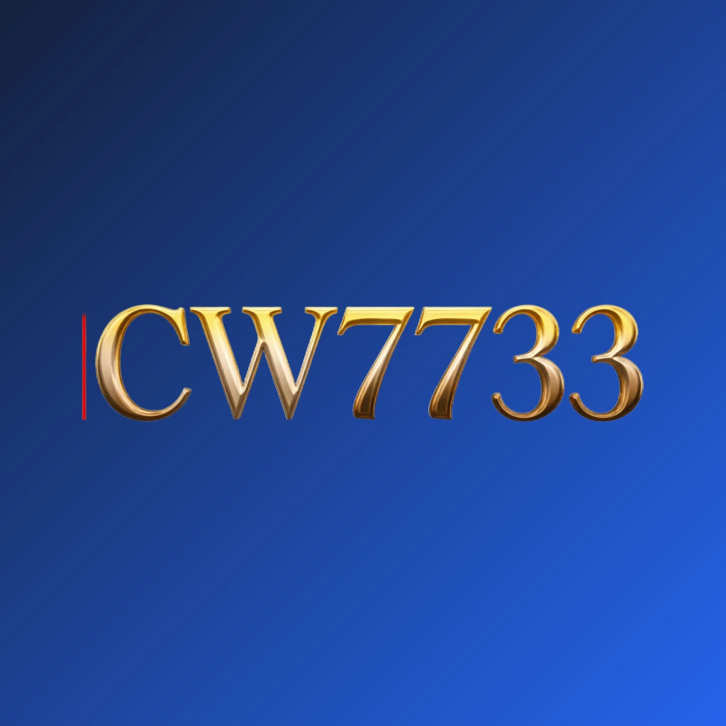 Luxury casino logo for CW7733 featuring rich gold gradient text with red and black accents, elegant lights, and a high-end entertainment style on a transparent background in a wide horizontal rectangular wordmark format for website header